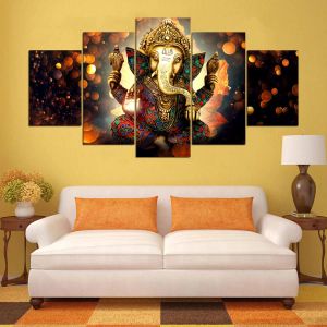 5 Panel Modern Decoration Wall Art Elephant God Style Pictures For Living Room Lord Ganesha Canvas Painting for Home Decor