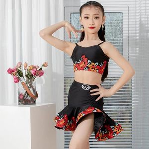 Abbigliamento da palla da ballo per bambini abiti da concorrenza per ragazze gonfie top latine senza maniche bambini chacha samba salsa costumi sl9976