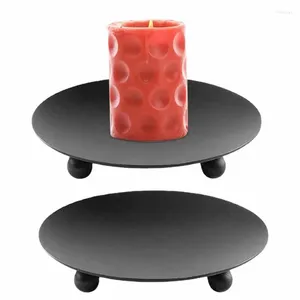 Candle Holders Black Iron Plate Holder Pillar Metal For Wedding Party Festival Candlestick Kitchen Living Room