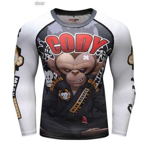 Herren T-Shirts Monkey Mens Kompression enge Haut T-Shirt MMA BJJ Langarme 3D-Drucke Hautausschlag für die Fitness-Basis Schicht männliche Tops Wearme