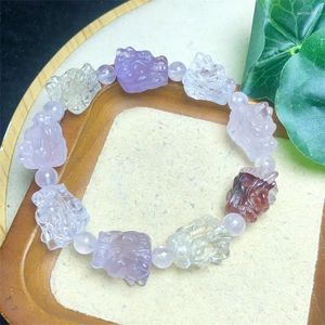 Link Bracelets Natural Crystal Quartz Dragon Skull Carving Bracelet Reiki Healing Stone Jewelry Gifting Gift 1pcs 12x16mm