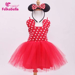 Vestido infantil de verão Red Polca Dot Galze Slip Slip Dress Dress Girls 'Fashion Dance Dress Fand The Head Fand Suit