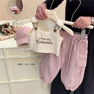 Yaz kız vestanlar 2 parça kıyafet seti sevimli mektup baskı ceket çocuklar bebek prenses gündelik kıyafetler 18 yaşında 240408