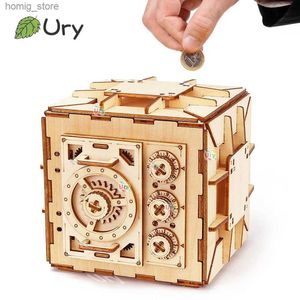 3D Puzzles URY 3D Wooden Puzzle Password Treasure Money Box Piggy Bank DIY Advanced Assembly Model Toys Creative Gift for Lady Girls Y240415