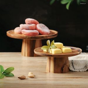 Plates Custom LOGO Japanese Style Wooden Cake Plate Fruit Bowl Nut Dish Round High Foot Sushi Serving Tray Home Restaurant Use