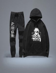 MEN039S TRACKSUITS ANIME JUJUTSU KAISEN HOODIE MEN039Sセット秋の冬のフリーススウェットシャツスウェットパンツ2ピースセット特大8922335