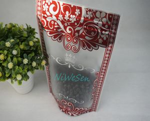 15x22cm 100pcslot Selfstanding Matte Transparent Ziplock Bag Red Flower Printing Torkt Apple Package Doypack Green Tea Storag7115851