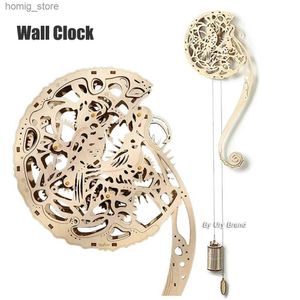 3D Buzzles Ury DIY 3D Wooden Puzzle Owl Wall Clock Model Model Building Retro Style Pendulum Assembly Decoration Home For Kids Y240415