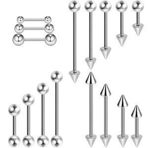 25pcs paslanmaz çelik 16g düz sarmal tragus endüstriyel kulak saplamaları bar piercing dil yüzüğü barbell pirking gövde takı kiti 240409