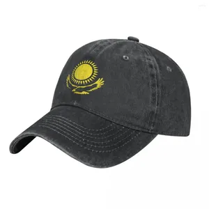 Ball Caps Kazakhstan Flags Denim Baseball Cap Yellow Sun Men Adult Custom DIY Trucker Hat Fashion Running Hippie Drop