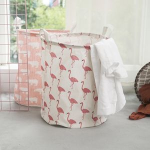 Flamingo Laundry Hamper Large Collapsible Laundry Baskets,Cotton Linen Freestanding Waterproof Room Bedroom Bathroom College Dorm 387