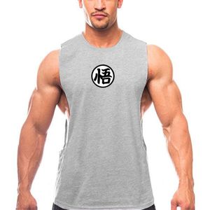 Men's Tank Tops Japanese Anime Logo Wu Font Print Mens Gym Clothing Fitness Singlets Bodybuilding Top Muscle Shirt Sports Vest