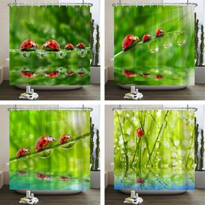 Duschvorhänge grüne Pflanzen Blätter Lustige Kreativität wasserdichte Polyester gedruckte Badezimmer Badewanne Vorhangzimmer Dekor mit Haken