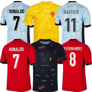 24 25 camisas de futebol de Portugals b.Fernandes Ronaldo Portugal goleiro 2024 Men Kit Kit Garoto preenchimento Joao Felix Pepe Bermardo Football Top Cirche Uniform