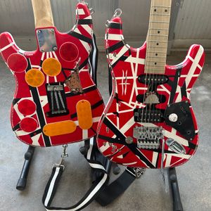 Stock Edward Eddie Van Halen Relic pesante Red Franken Electric Guitar Black White Stripes Bridge Tremolo SLANTED Pickup
