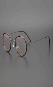 Denmark Brand Designer Hand Made Titanium Glasses Frame Men Women Ultralight Vintage Round Optical Eyeglasses with Acetate Ring 218991267