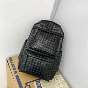 Shoulder Bag for Men's Leather Woven Business Backpack, College Student Trendy Casual Computer Bag, Travel Outdoor Bag 240415