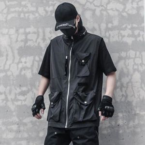 Coletes masculinos 2024 primavera verão Tecnologia tatcical punk hip hop cargo colete de coletes multicotela funcional golau-cistas de gola alta