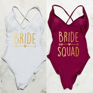 Kadın Mayo Gelin Squad One Piece Mayo Kadın 2024 Seksi yastıklı Bodysuit Yaz Mayo Takım Lisans Partisi Maio Feminino Praia