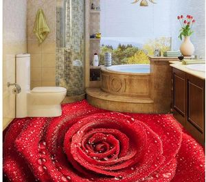 Wallpapers 3d Wallpaper Pvc Dew Red Rose Fashion Floor For Bathroom Waterproof Home Decoration