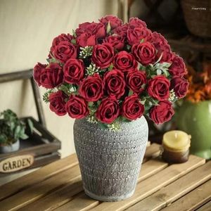 Dekorative Blumen künstliche Rose rosa Seide Pfingstrose Braut Bouquet gefälschte Blume für Hochzeitsfeier Home Room Vase Dekoration Simulationsanlagen