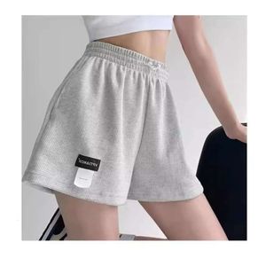 Waffle Summer shorts finos para mulheres com calças de faixa de perna reta larga da perna larga da perna larga da cintura elástica