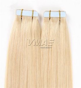 Russische Naturfarbe Blond 22 bis 28 Zoll gerade doppelt gezeichnete Haut Schuss Jungfrau Remy Human Hair Extension Tape in Nagelhaut Aligne7235152