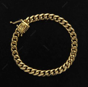 Solid 18k Gold Stainless Steel Mens Thick Heavy Miami Cuban Link Chain Bracelet 8mm-14mm Bracelets Me