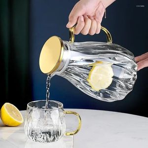 Water Bottles Glass Pitcher With Spout And Stainless Steel Filter Lid Heat Resistant Beverage Dispenser Cold Keetle For Juice Tea