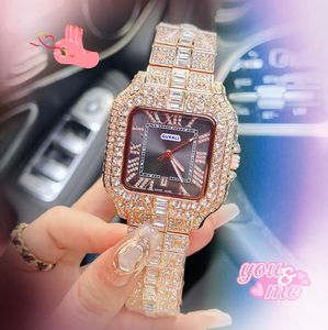 Shiny Starry Automatic Date Men Watches Luxury Square Roman Tank Dial Quartz Movement Clock Full Diamonds Ring Bezel Day Date Iced Out Watch Orologio di Lusso Gifts