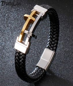 Seilkette Pray Bracelet Man Leder Gold/Schwarz Edelstahl Herren Armbänder Handschmuck Wickelband mit Magnet Clasp6545950