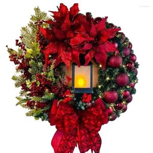 Flores decorativas Lâmpada LED Christmas Wreathless sem fio com tecelagem artificial de vime de vime