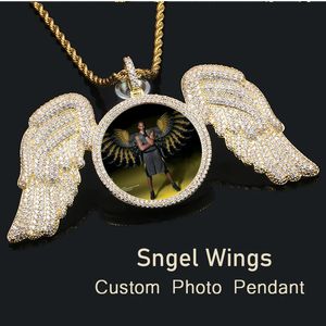 Angel Wings Medallions colar personalizado de pendente para homens jóias de hip hop pingente pingente pingente gravado no nome da memória 240414