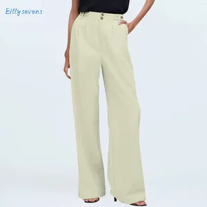 Женские брюки с высокой талией ежедневно поездка на случай повседневного сплошного цвета Прямая кнопка для ноги плисы с карманами