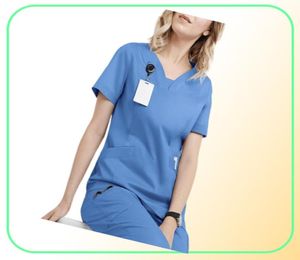 Alta qualidade Vneck Scrub Tops Salão de beleza Calças elásticas de enfermagem de enfermagem Acessório uniforme respirável uniforme7532506