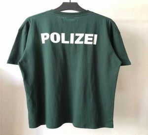 büyük boy tişört yeşil vetementler polizei tshirt erkek kadın polis metin baskı tee geri işlemeli mektup vtm üstler x07121253408