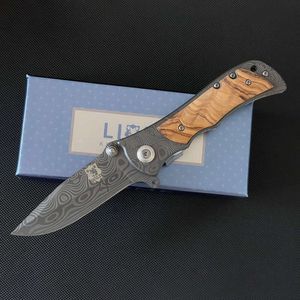 Liome Damascus Mönstrad rostfritt stål Folderande camping utomhus överlevnad Portable Pocket Military Knife EDC Tool