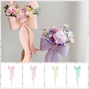 Present Wrap Papper Bowknot Flower Packaging Box Decorative Paperboard Bouquet Bag Blue/Pink/Yellow avtagbar ros