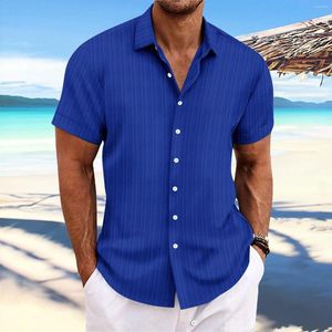 Men's Casual Shirts 2024 Cross-border Explosive Amazon Express Linen Striped Jacquard Fashion Loose Short-sleeved Shirt