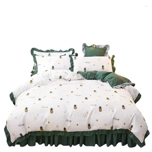 Bedding Sets Salia de cama de estilo coreano de quatro peças de colaboração fresca de algodão puro simples e espessado edredom doméstico