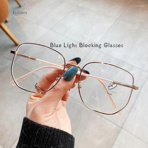 Güneş gözlüğü moda zarif anti -mavi ışık gözlükleri büyük kare şeffaf metal çerçeve kadınlar erkekler bilgisayar göz koruma gözlükleri