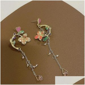 Kolczyki żyrandolowe Dangle 10 par/działka hurtowa metalowa szkliwa kwiat liści dla kobiet upuszcza biżuteria Dh6jr