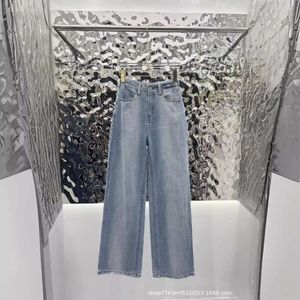 Spring/summer Fashionable Letter Water Diamond High Waist Wash Straight Tube Versatile Jeans Long Style