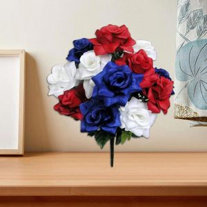 Decorative Flowers 12pc Stems Artificial Veined Satin Rose Bush Red/White/Blue Vase With
