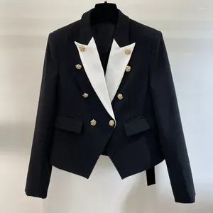 Women's Jackets Office Waist Up Black Blazer Coat Spring Rose Double Breasted Lapel Slim Suit Jacket High Quality Y2K Clothes Runway