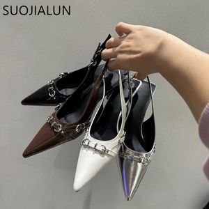 Suojialun 2024 Spring Brand Women Sandal Fashion Buckle Slips on Slingback Sandals Thice High Ladies Pumps Shoe 240401