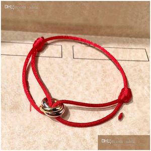 Очарование браслетов Trinity 925Sier Bracelet Lucky Red Rope for Woman Designer Gold Lated 18k T0p Качественный