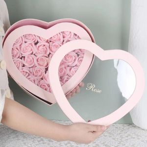 Decorative Flowers 27pcs Soap Rose Double Layer Heart Shape Gift Box With LED Light Pink Red Artificial For Valentines Day