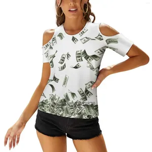Women's T Shirts Flying Dollars Woman Tshirts Printed Tops Zipper V-Neck Top Fashion Graphic Shirt United States Dollar One