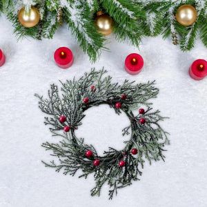 Decorative Flowers Christmas Candle Ring Simulation Red Berries Artificial Wreath For Rustic Wedding Living Room Pillars Fireplace Home